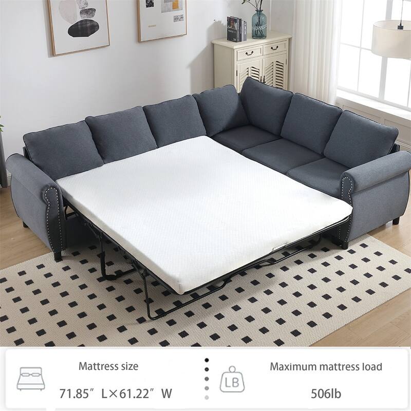 104'' 6-Seat L-Shaped Sectional Sleeper Sofa 2-in-1 Pull Out Couch Bed