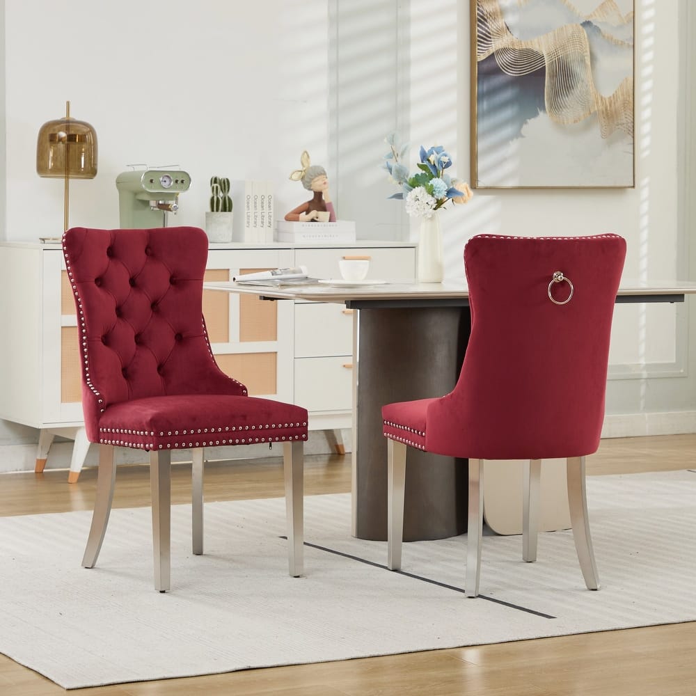 Roomfitters Modern Velvet Dining Chairs Set of 2, Tufted Upholstered Accent Chairs and Chrome-Plated Stainless Steel Legs