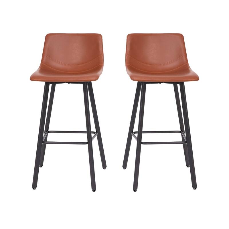 Set of 2 Armless Upholstered Metal Counter Stools