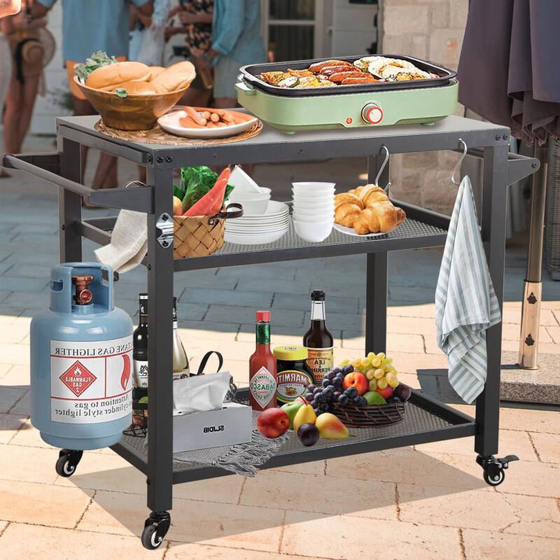 3-Shelf Outdoor Grill Table - Grey