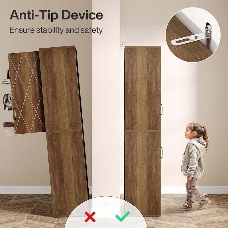 75.39-Inch Wood Storage Cabinet, Tall Floor Cabinet with 2 Doors and 6 Shelves