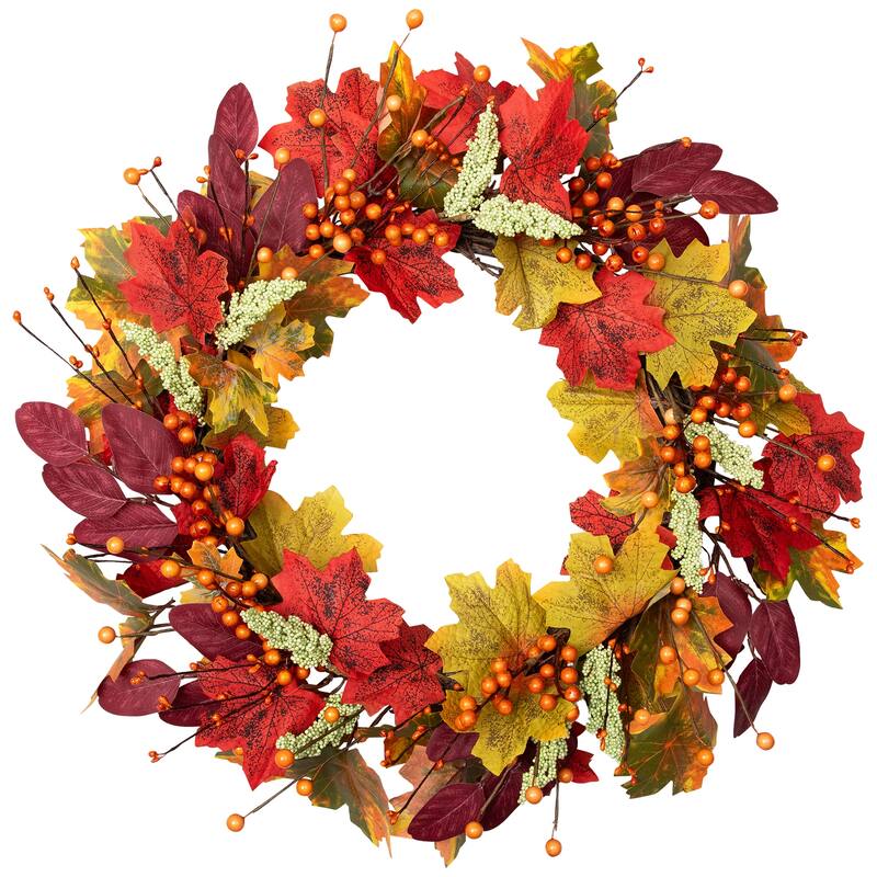 Leaves and Berries Artificial Fall Harvest Wreath - 20"