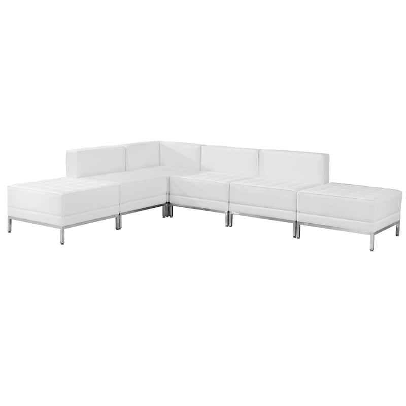 6 Piece LeatherSoft Modular Sectional Configuration - Stainless Steel Legs - Melrose White