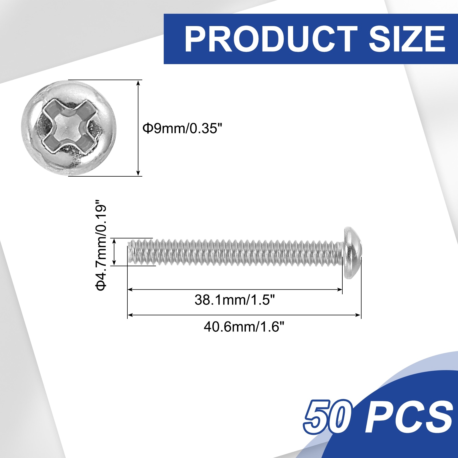 Pan Head Machine Screws, 304 Stainless Steel Round Head Screws for Cabinet Drawer Knob Pull Handle - Silver