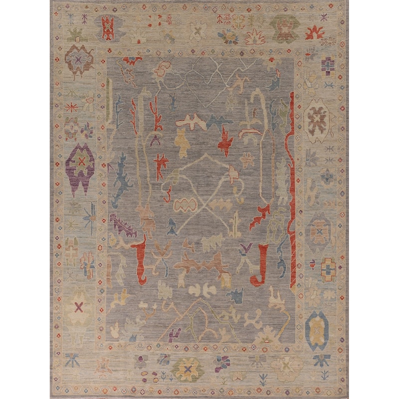 Vegetable Dye Oushak Area Rug Hand-Knotted Grey Wool Carpet - 8'0" x 9'9"
