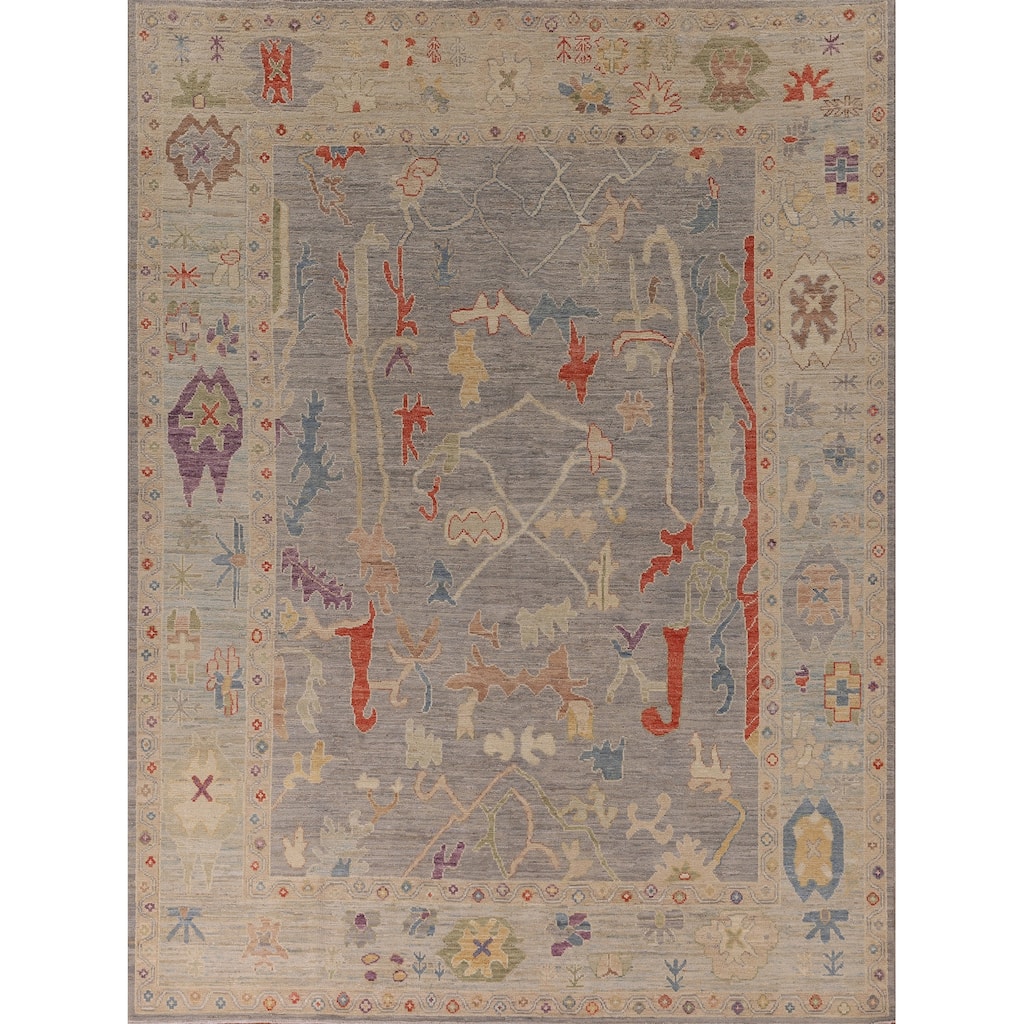 Vegetable Dye Oushak Area Rug Hand-Knotted Grey Wool Carpet - 8'0" x 9'9"