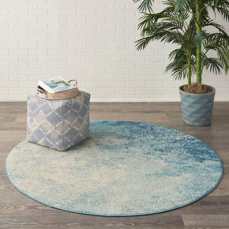 Nourison Passion Colorful Modern Abstract Area Rug - 4' Round - Navy/Light Blue