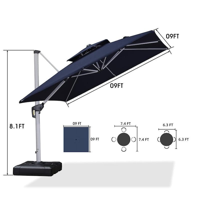 PURPLE LEAF 9ft Square 360 Degree Rotation Patio Offset Umbrella