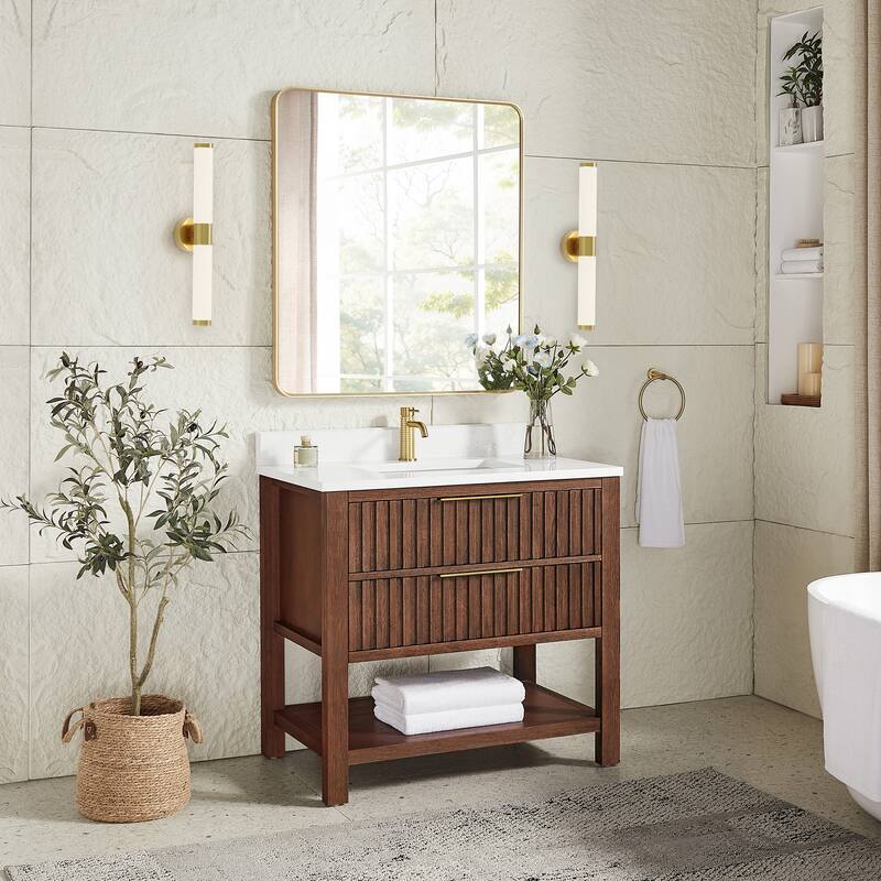 Tehran Bath Vanity with Composite Stone Top without Mirror