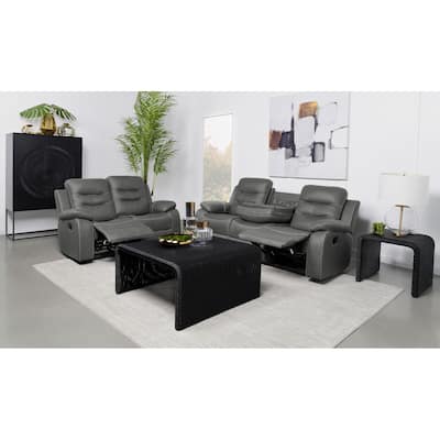 Nova Upholstered Motion Reclining Sofa Set Dark Grey
