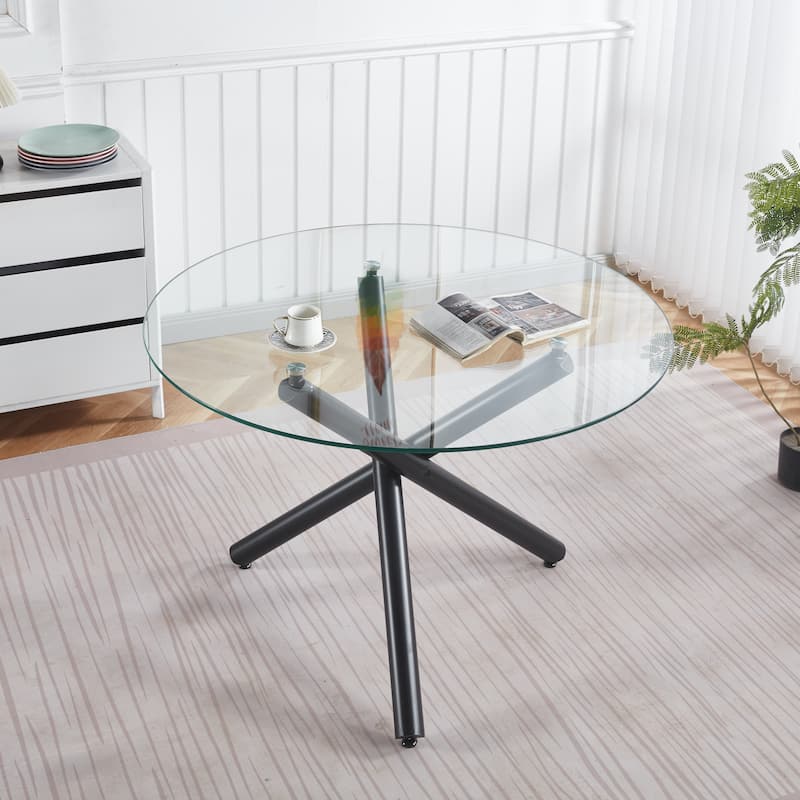 GDFStudio - Monteria Modern 43.31" Tempered Glass Top Dining Table with Chrome Metal Base - 43.3"L - Black