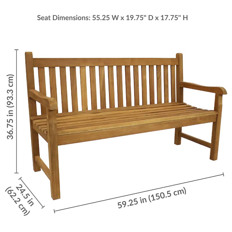 Teak Outdoor Patio Garden Bench - Mission Style - 2-Person - 59-Inch