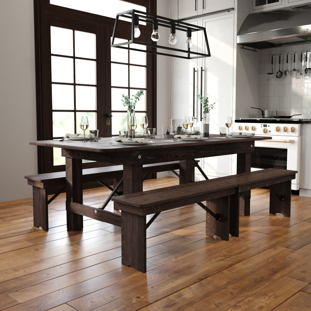 7' x 40" Rectangular Antique Rustic Solid Pine Folding Farm Table