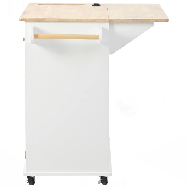 Kitchen Island with Power Outlet,Kitchen Storage Island with Drop Leaf and Rubber Wood,Open Storage and Wine Rack