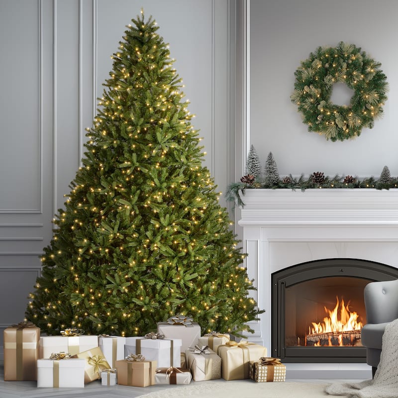 National Tree Company 9 ft. Feel Real Jersey Fraser Medium Fir Hinged Tree, 1500 Clear Lights - 9 Foot