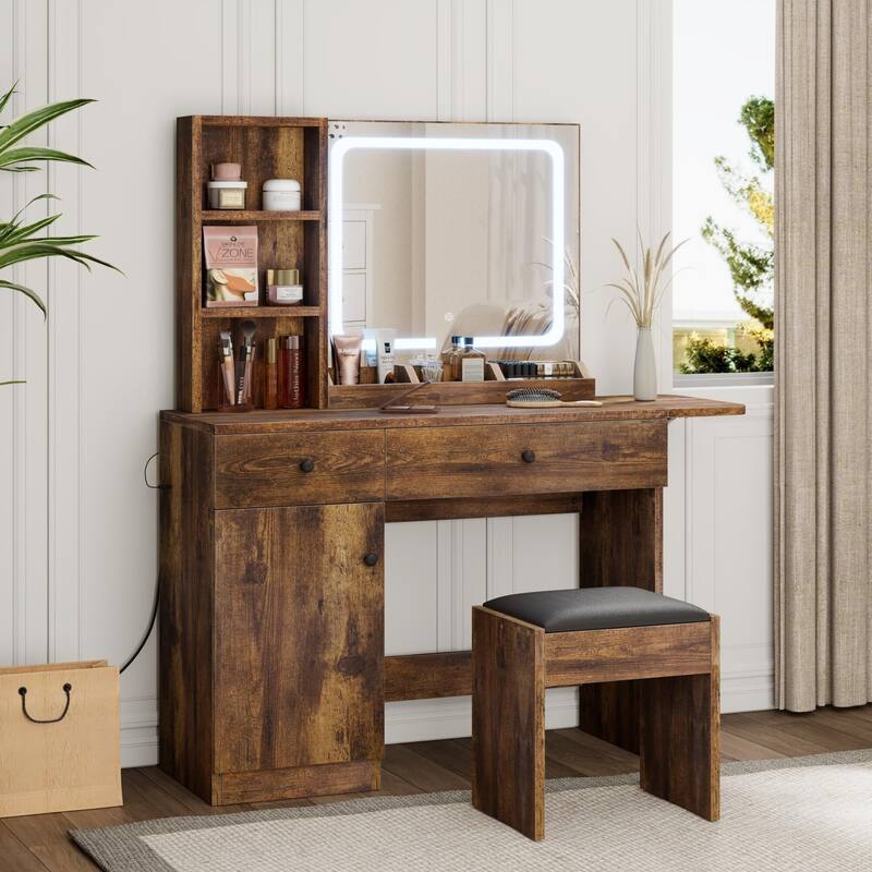 Vanity Table, Makeup Vanity Set with LED Light and Mirror