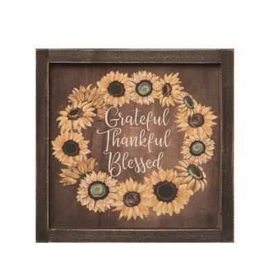 Transpac Wood 11.75 in. Multicolor Autumn Sunflower Wall Decor - Yellow/Brown