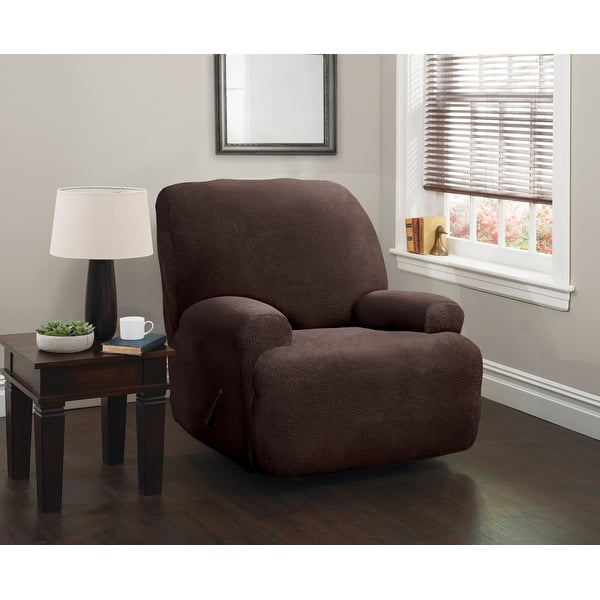 slide 1 of 14, Stretch Sensations Stretch Sherpa 4 Piece Jumbo Recliner Slipcover Chocolate