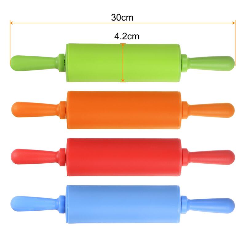 Silicone Rolling Pins for Baking 30cm x 4.2cm 4 Colors - Green & Orange & Red & Blue - Green & Orange & Red & Blue