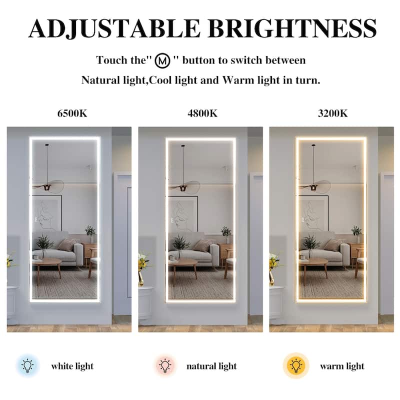 84 inches Rectangular Framed Dimmable Wall Mounted LED Bathroom Mirror in Silver