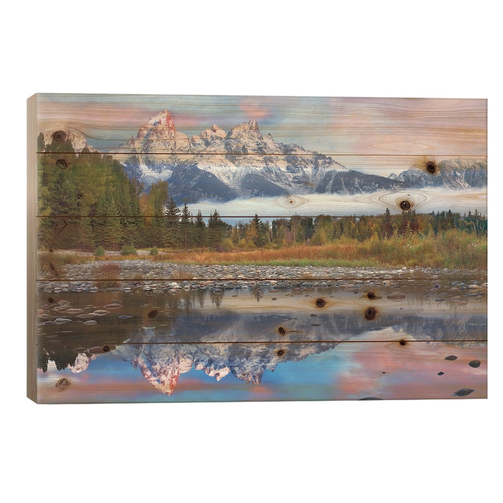 Grand Tetons Reflected In Lake, Grand Teton National Park, Wyoming I Print On Wood by Tim Fitzharris - Multi-Color