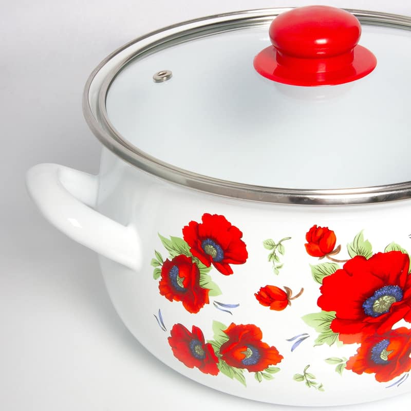STP Goods Poppies Belly Deep Enamel on Steel Casserole w/Glass Lid