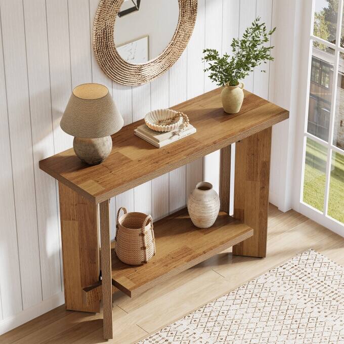 Rustic 2-Tier Console Table, 41-Inch Narrow Entryway table with Shelf