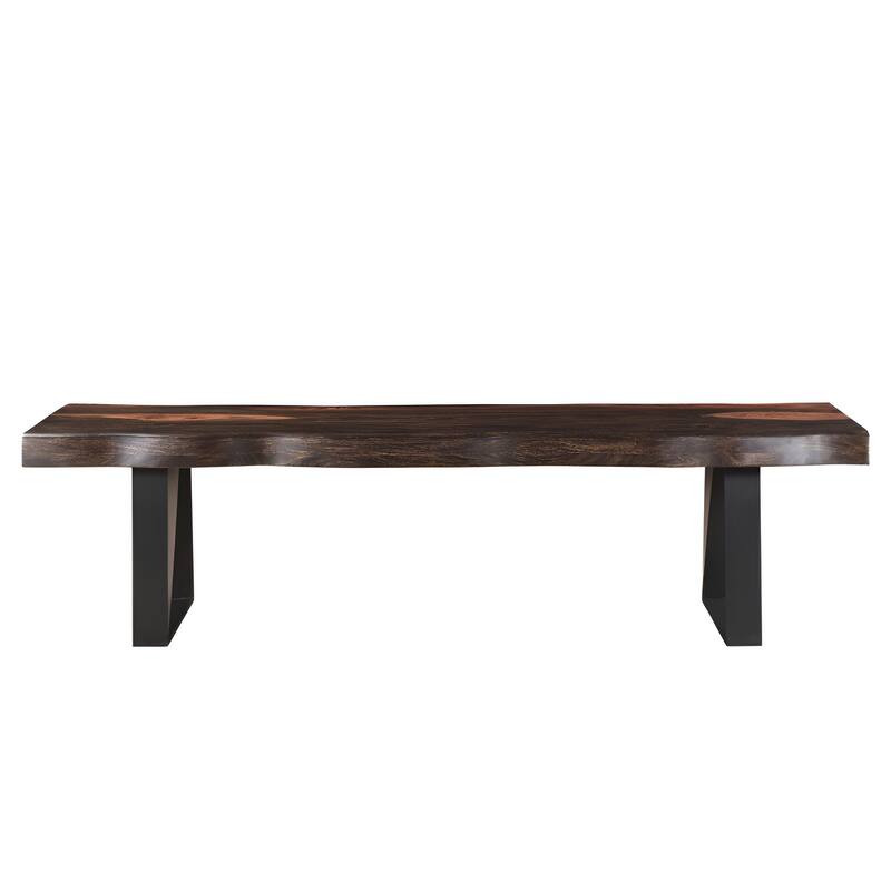 HomeRoots 68" Dark Brown and Black Distressed Solid Wood Dining Bench - 68