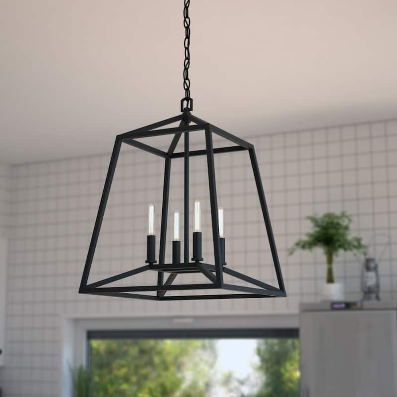 Hayes Black Farmhouse Open Cage Indoor/ Outdoor Pendant Lantern - Black - 16-in W x 21.25-in H x 16-in D