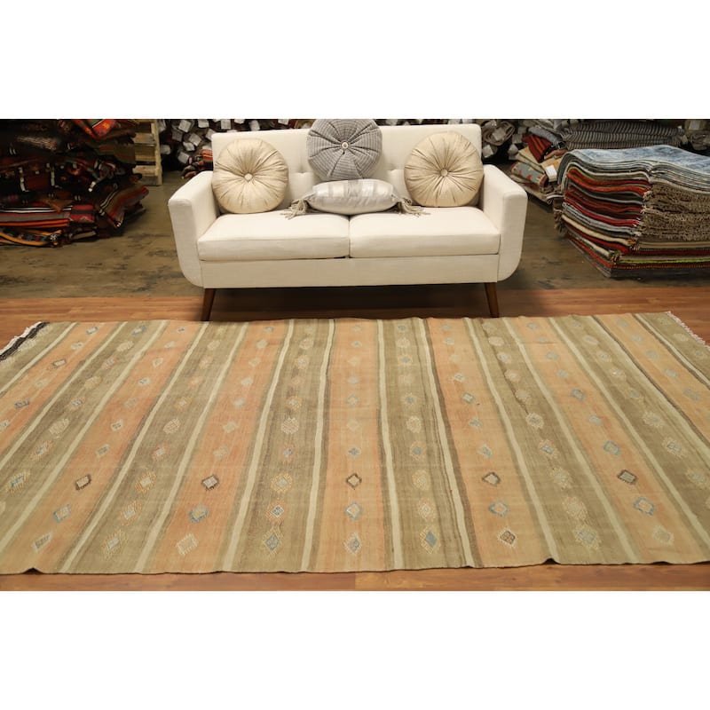 Hand Woven Oriental 100% Wool Carpet Southwestern Tribal Multi-Colored Kilim Area Rug - 10' 4'' X 5' 10''