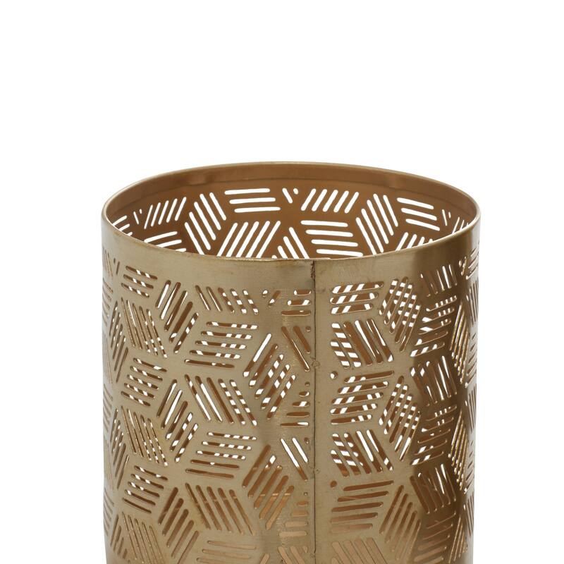 Metal Geometric Pencil Cup with Laser Carved Design - Gold - Roche River Decor
