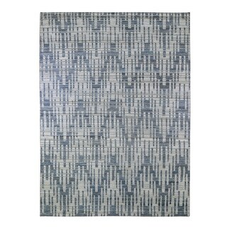 Shahbanu Rugs Blue Pure Silk and Textured Wool Zigzag with Graph Design ...