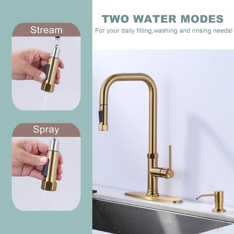 WOWOW Pull Down Sprayer Kitchen Faucet with Soap Dispenser
