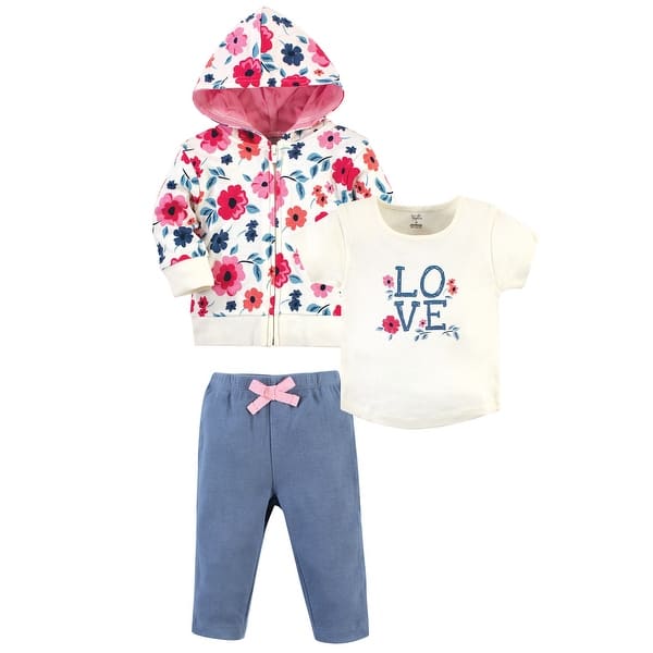 slide 1 of 1, Touched by Nature Toddler Girl Organic Cotton Hoodie, Tee Top, and Pant, Garden Floral Toddler 2T - Garden Floral Toddler