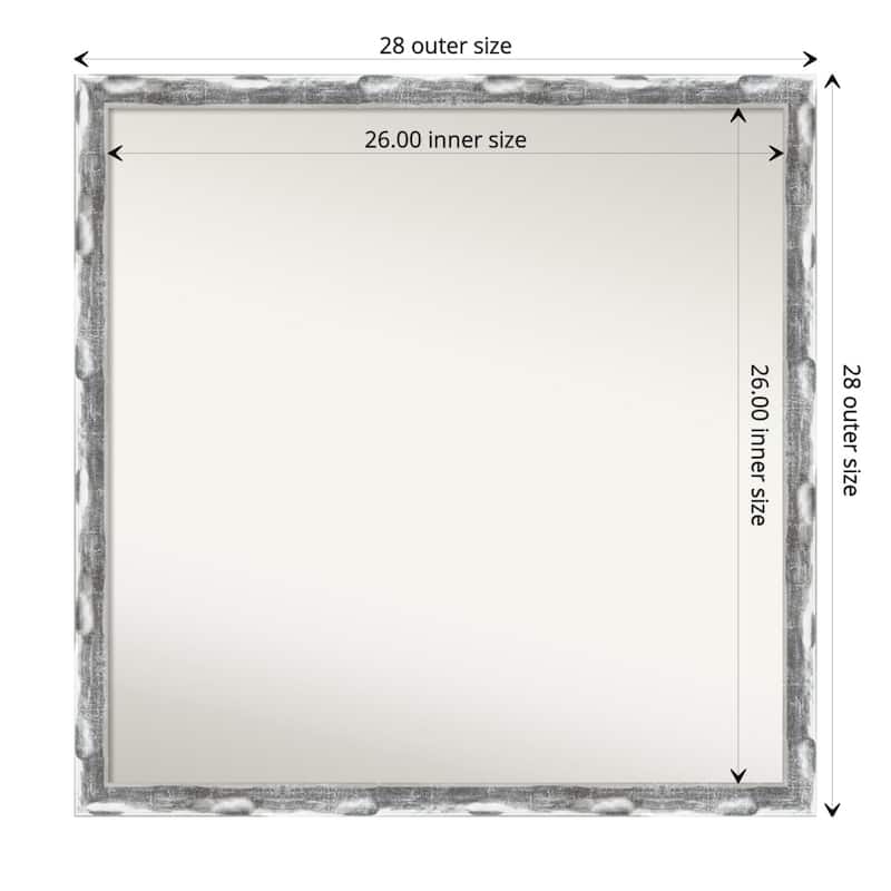 Non-Beveled Bathroom Wall Mirror - Scratched Wave Chrome Frame - 28 x 28 in - Scratched Wave Chrome