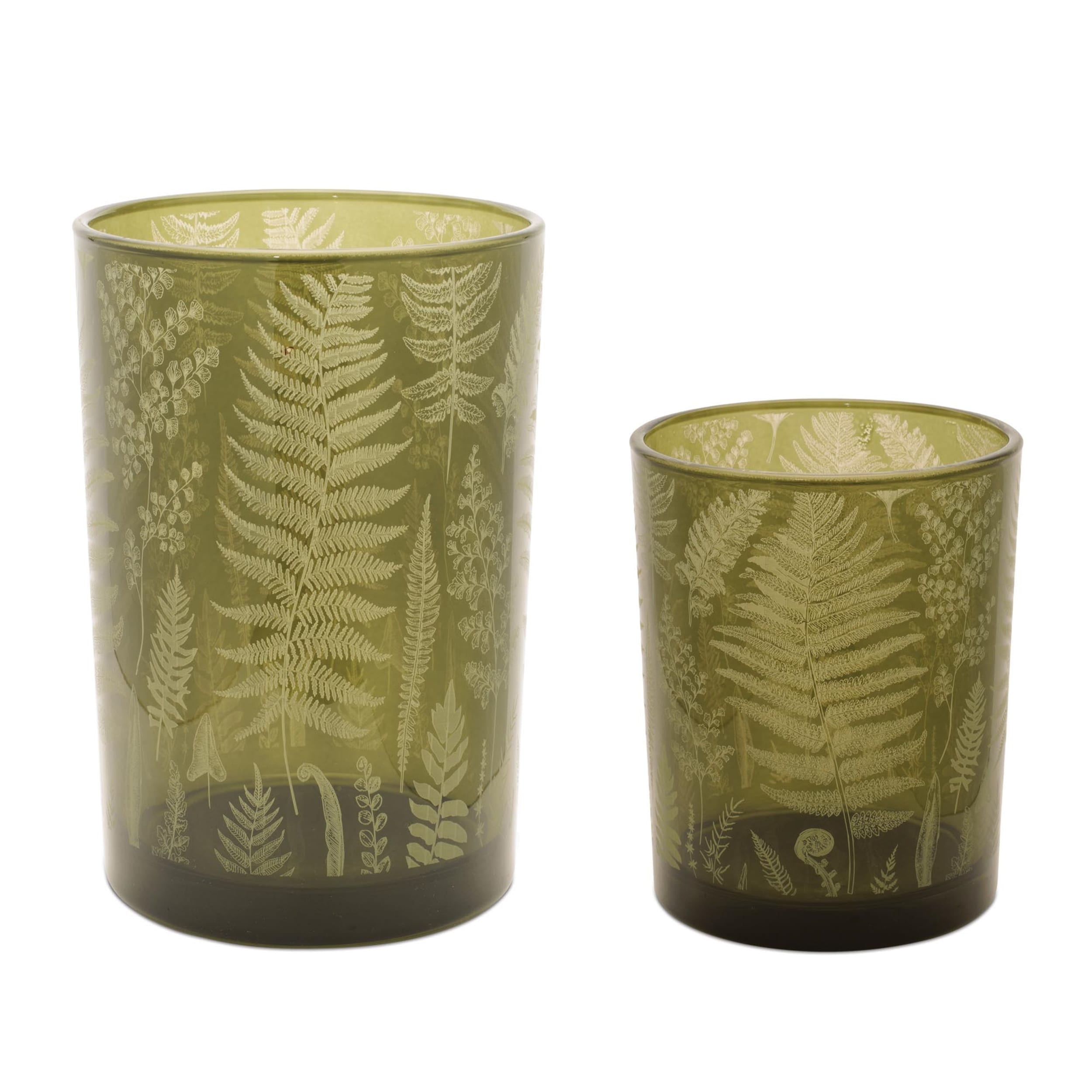 Fern Printed Glass Candle Holder (Set of 2)