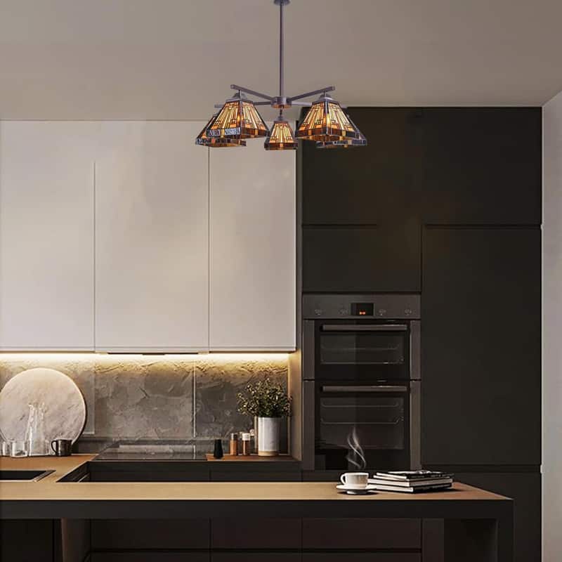 5 Light light bulb Amber brown light fixtures glass, metal pendant light - N/A