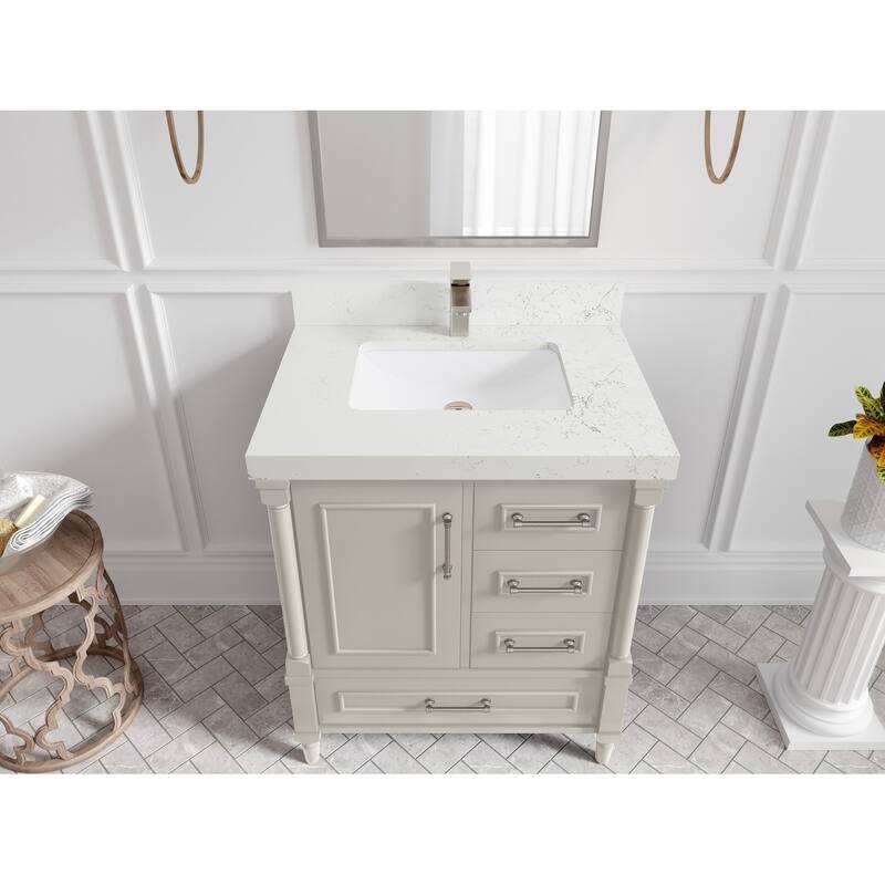 Willow Collections 30 in. W x 22 in. D Aberdeen Single Sink Bathroom Vanity with Countertop - 2" Empira White - Fine Grain