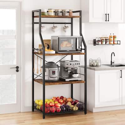 Kitchen Bakers Rack, Microwave Oven Stand with Large Wire Basket