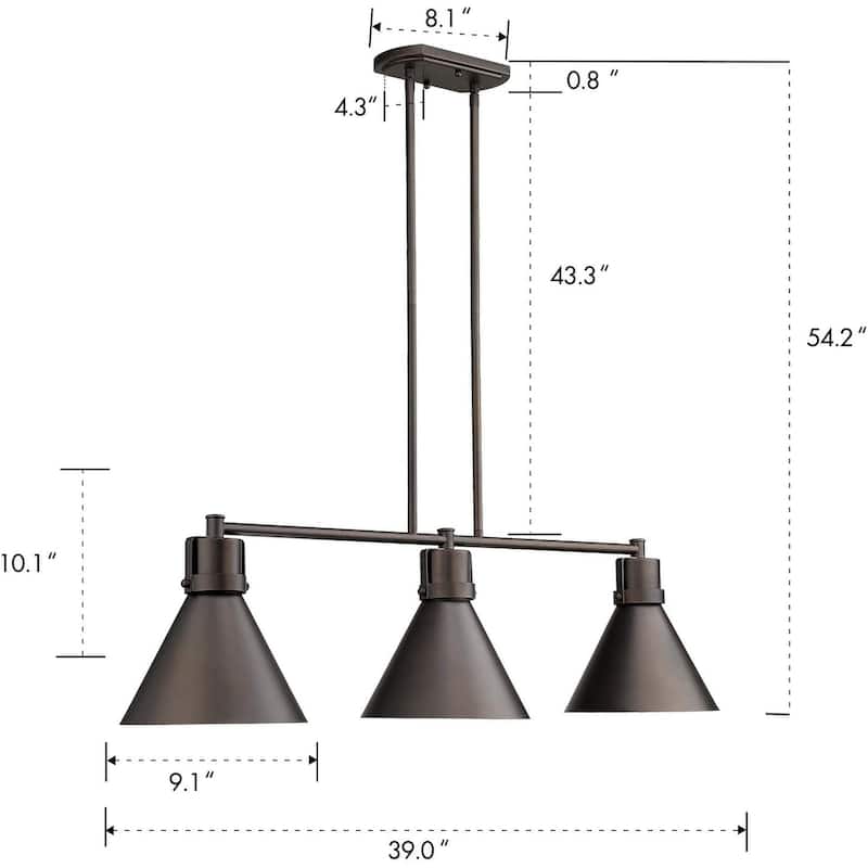 3-Light Farmhouse Pendant Light, Industrial Kitchen Island Lighting Fixture