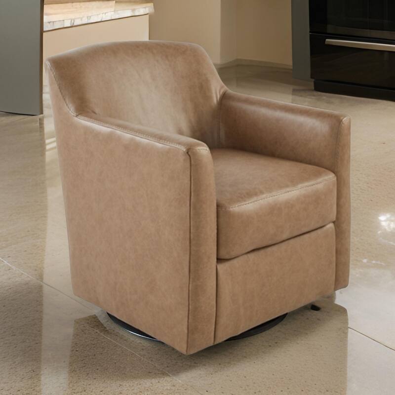 32 Inch Plush Swivel Accent Chair with Shelter Style Armrests, Faux Leather