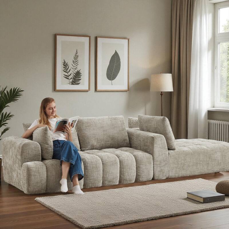 108" Oversized Chenille L-Shape Sectional Sofa Minimalist Tufted Comfy Sleeper Couch No Assembly Required for Home