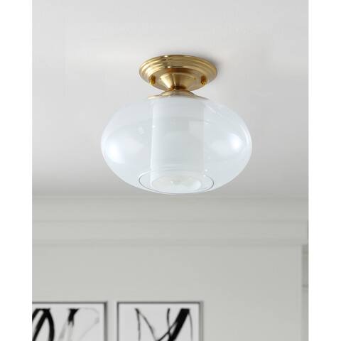 Vintage 1-Light Transparent Glass Ceiling Light Gold Semi Flush Mount