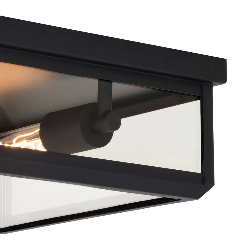 Outdoor Ceiling Light Black Square Flush Mount Clear Glass Exterior Light - 4.5