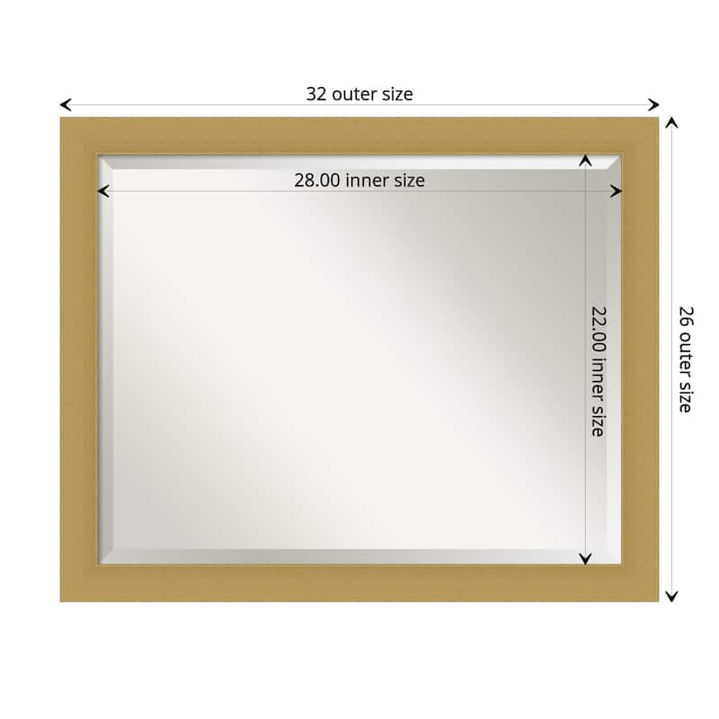 Beveled Bathroom Wall Mirror - Grace Brushed Narrow Frame - Outer Size: 32 x 26 in - Grace Brushed Gold