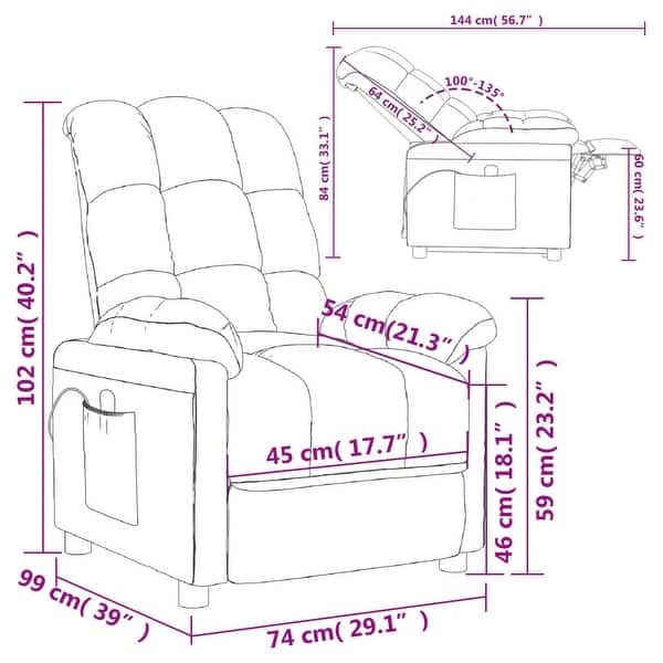 vidaXL Massage Chair Light Gray Fabric - 29.1" x 39" x 40.2"