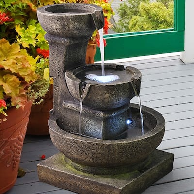 Outdoor Cascading Waterfall Fountain w/LED Light Home Water Fountain