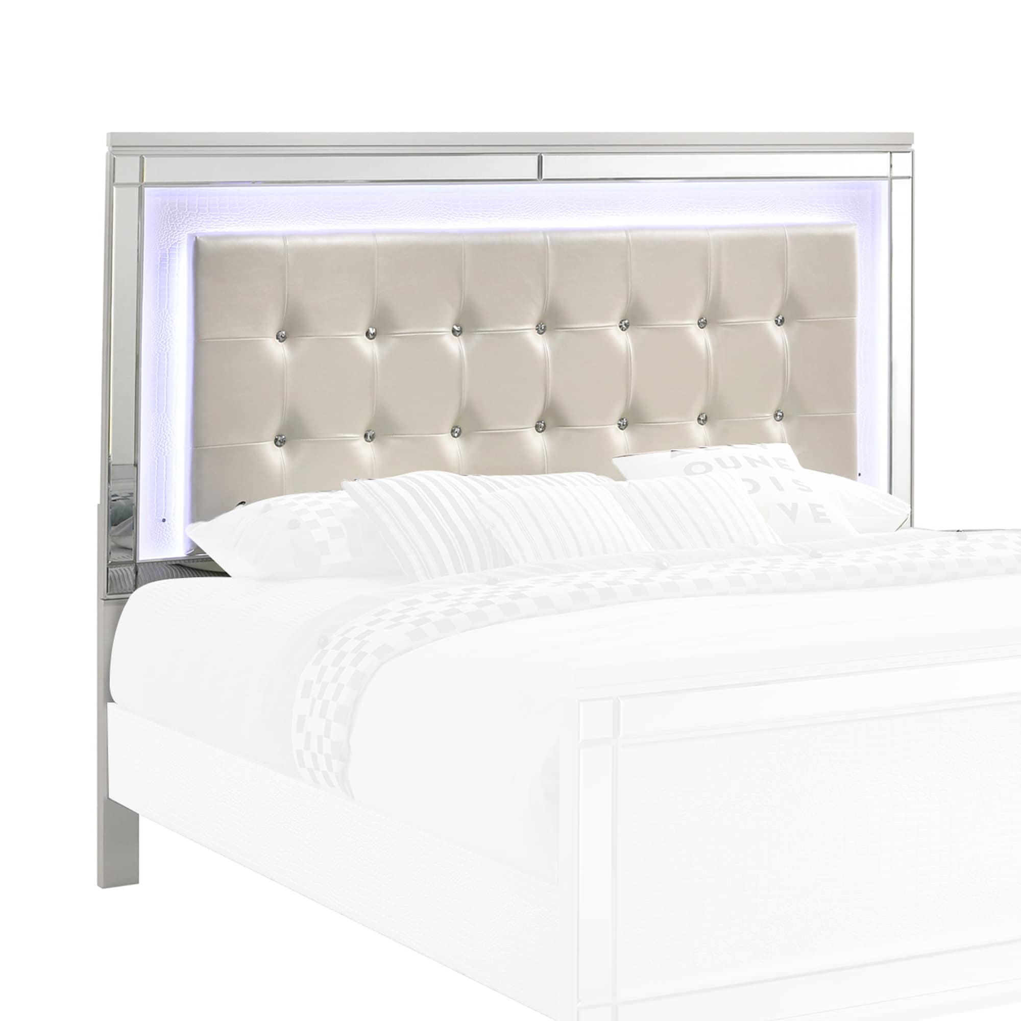 white headboard with lights