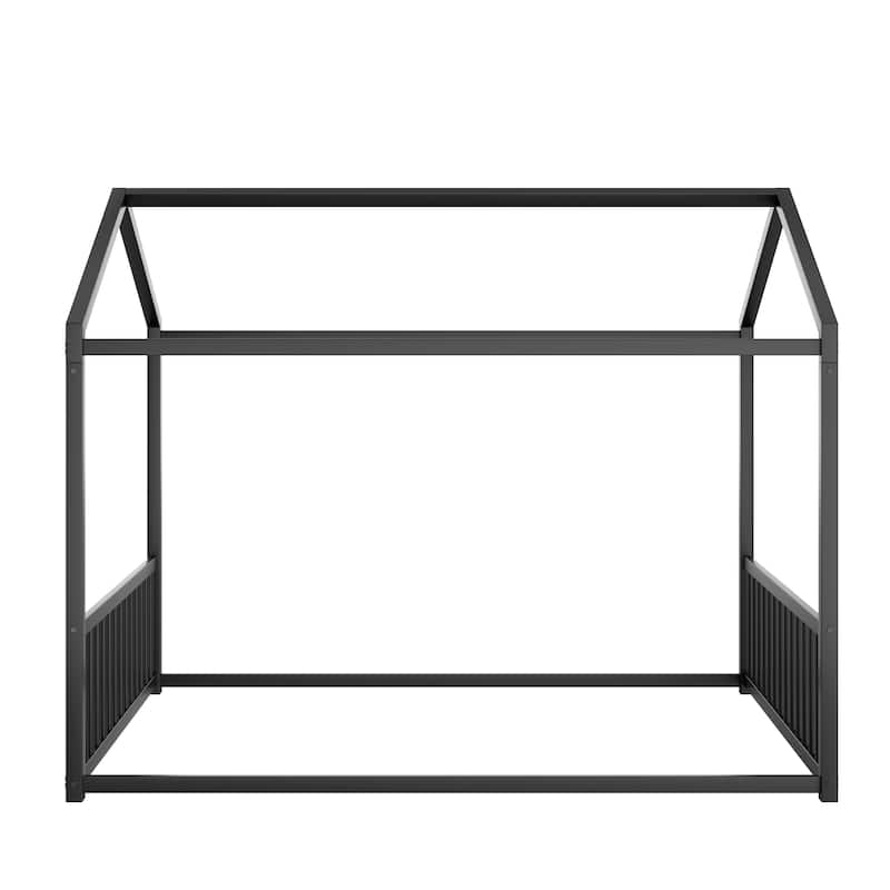 Montessori Metal House Bed with End Guardrails by Harper&Bright Designs