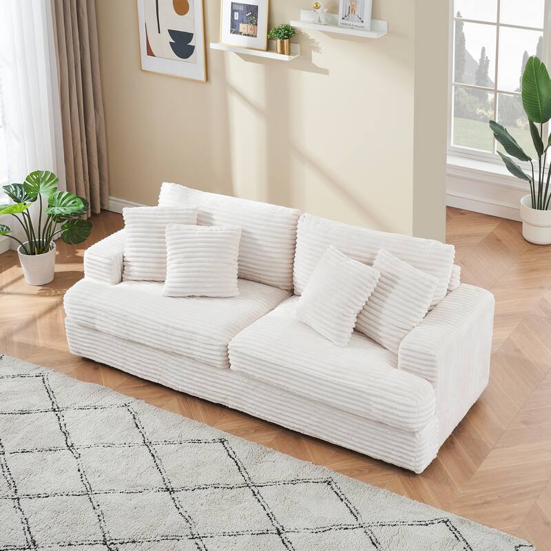 Corduroy Loveseat Sofa with 4 Pillows & Cushions, Upholstered Deep Seat Sofa wSolid Wood Base Frame Recliner Sofa Couch